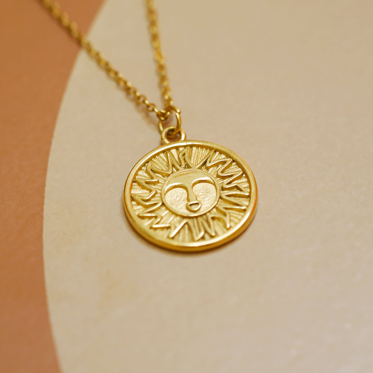 Gold Sun Necklace, Gold Sun Pendant, Gold Sun Charm, CZ Sun Necklace, Sun Jewelry 15mm Sun Face (Left) / 18