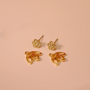 18K Gold Plated 2-Layer CZ Flower Earrings