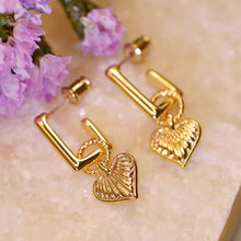 Load image into Gallery viewer, 18K Gold Plated 2-Way Heart C-Shape Hanging Earrings