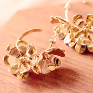 18K Gold Plated 3D Flower Hoop Earrings