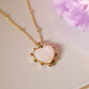 18K Gold Plated 3D Shell Heart Pendant Beaded Necklace