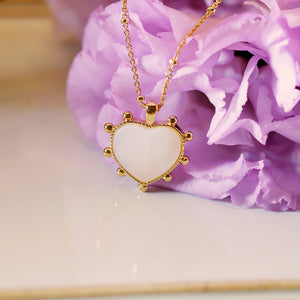 18K Gold Plated 3D Shell Heart Pendant Beaded Necklace
