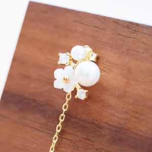 18K Gold Plated Shell Flower Pearl Crystal Drop Earrings