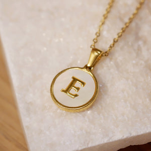 18K Gold Plated Initial Alphabet A-Z Shell Coin Pendant Charm Necklace