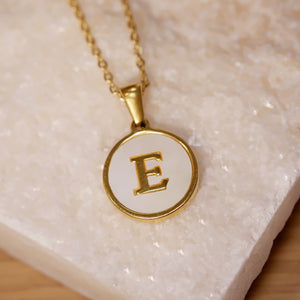 18K Gold Plated Initial Alphabet A-Z Shell Coin Pendant Charm Necklace