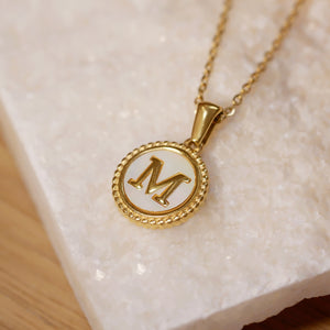 18K Gold Plated Initial Alphabet A-Z Vintage Shell Pendant Charm Necklace