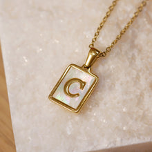 Load image into Gallery viewer, 18K Gold Plated Initial Alphabet A-Z Rectangle Shell Pendant Charm Necklace