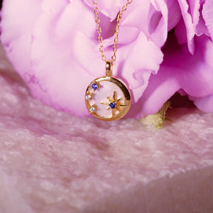 18K Gold Plated Blue and White CZ Star Shell Pendant Necklace