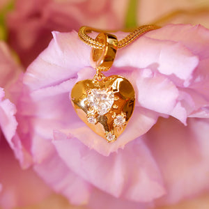 18K Gold Plated Box Chain Necklace with Detachable CZ Heart Charm
