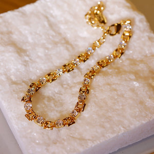 18K Gold Plated CZ Brass Link Chain Bracelet