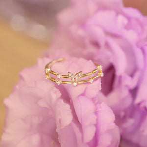 18K Gold Plated CZ Butterfly Double-Layer Open Ring