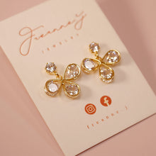 Load image into Gallery viewer, 18K Gold Plated CZ Clover Drop Earrings