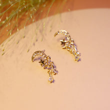 Load image into Gallery viewer, 18K Gold Plated CZ Crescent Moon with Star Drop Earrings