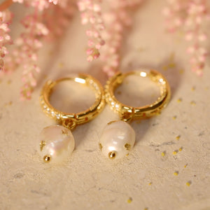 18K Gold Plated CZ Gold Foiled Pearl Drop Earrings
