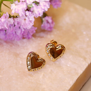 18K Gold Plated CZ Heart Stud Earrings