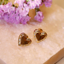 Load image into Gallery viewer, 18K Gold Plated CZ Heart Stud Earrings
