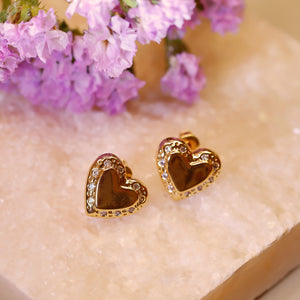 18K Gold Plated CZ Heart Stud Earrings