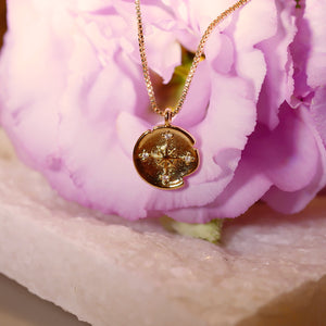 18K Gold Plated Compass Pendant Box Chain Necklace