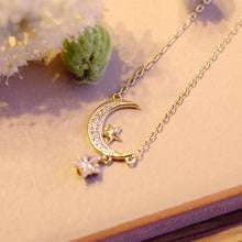 Load image into Gallery viewer, 18K Gold Plated CZ Crescent Moon and Star Necklace