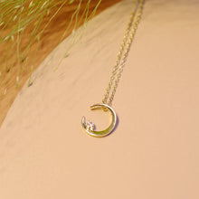 Load image into Gallery viewer, 18K Gold Plated Crescent Moon with Circle CZ Necklace