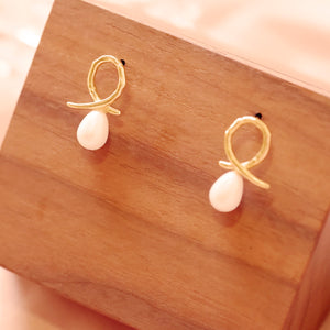 18K Gold Plated Cross Pearl Stud Earrings