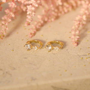 18K Gold Plated Double Cubic Zirconia Mini Hoop Earrings
