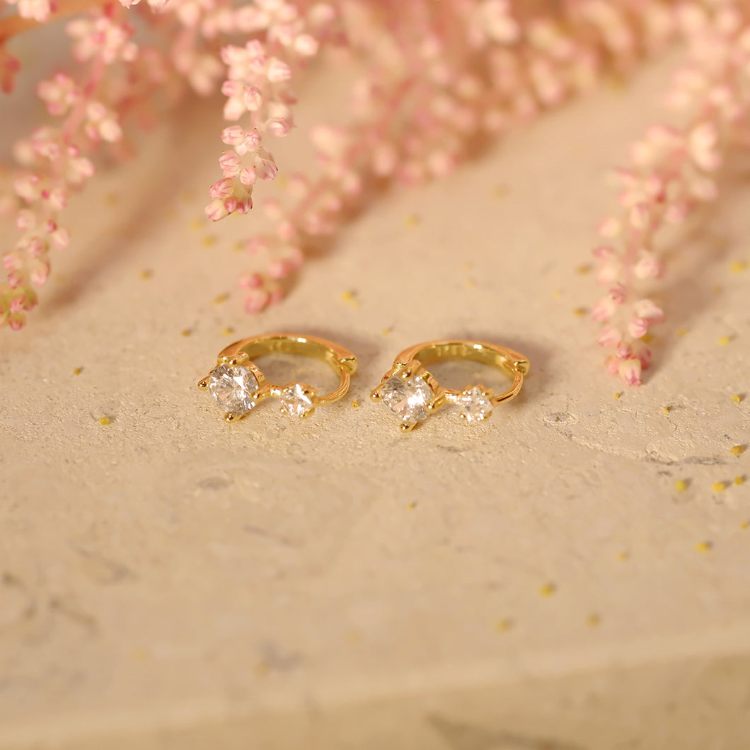 18K Gold Plated Double Cubic Zirconia Mini Hoop Earrings