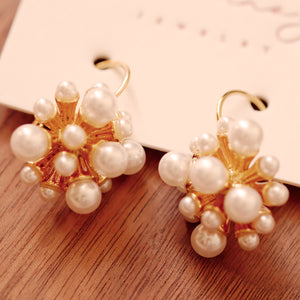 18K Gold Plated Firework Shaped Numerous Pearls Earrings