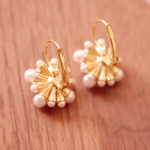 18K Gold Plated Firework Shaped Numerous Pearls Earrings