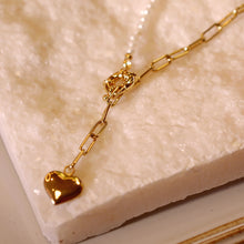Load image into Gallery viewer, 18K Gold Plated Front Open Unbalanced Chain Heart Pendant Necklace