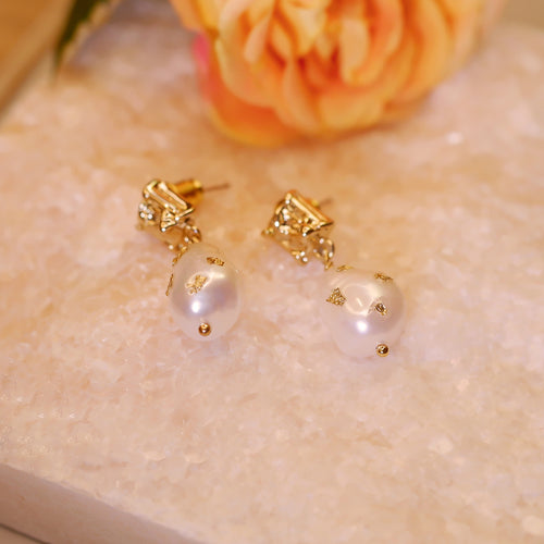 18K Gold Plated Gold Foiled Pearl Drop Earrings