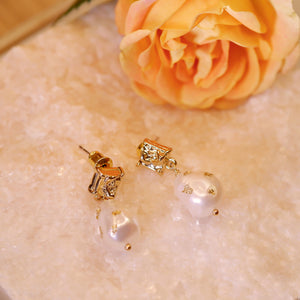 18K Gold Plated Gold Foiled Pearl Drop Earrings