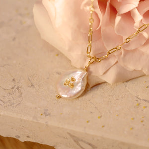 18K Gold Plated Gold Foiled Pearl Necklace