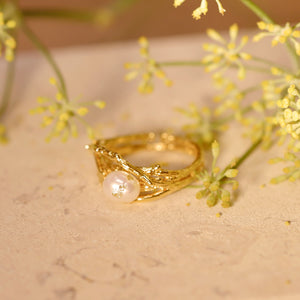 18K Gold Plated Gold Foiled Pearl Ring