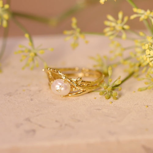 18K Gold Plated Gold Foiled Pearl Ring