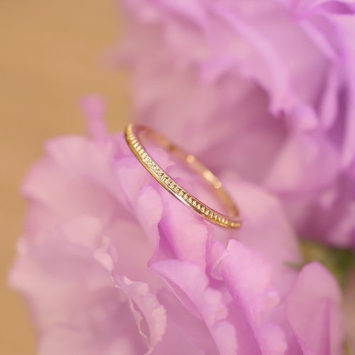 18K Gold Plated Half Beaded Ring - Ultra Thin