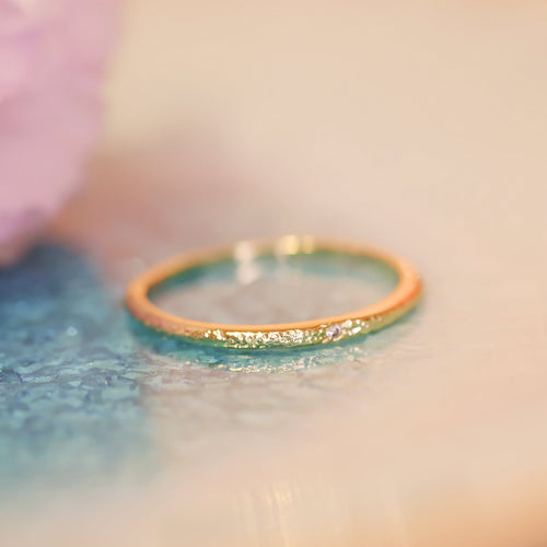 18K Gold Plated Hammered Tiny CZ Ring - Ultra Thin