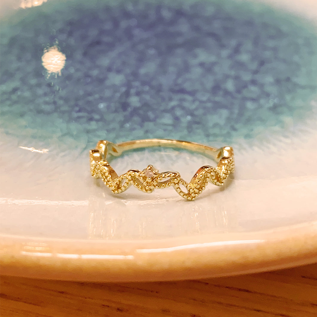 18K Gold Plated Hollow-out CZ Leaf Ring