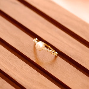 18K Gold Plated Hollow-out Cubic Zirconia Pearl Ring