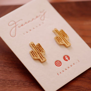 Matte Gold Plated Cactus Earrings