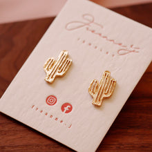 Load image into Gallery viewer, Matte Gold Plated Cactus Earrings