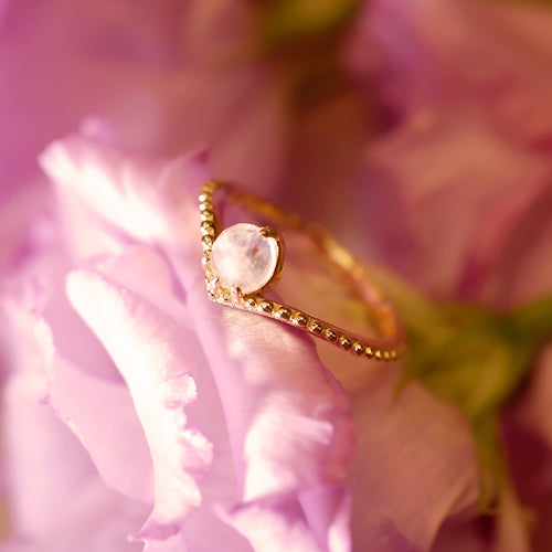 18K Gold Plated Moonstone V Shaped Open Ring