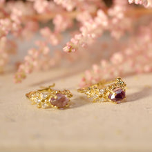 Load image into Gallery viewer, 18K Gold Plated Olive Shaped Amethyst Fruit CZ Hoop Earrings