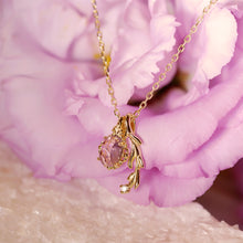 Load image into Gallery viewer, 18K Gold Plated Olive Shaped Amethyst Fruit with Leaf Necklace