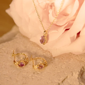 18K Gold Plated Olive Shaped Amethyst Fruit with Leaf Necklace