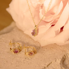 Load image into Gallery viewer, 18K Gold Plated Olive Shaped Amethyst Fruit CZ Hoop Earrings