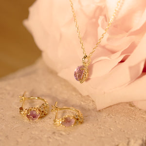 18K Gold Plated Olive Shaped Amethyst Fruit with Leaf Necklace