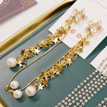 將圖片載入圖庫檢視器 18K Gold Plated Oversized CZ Star with Pearl Dangle Earrings