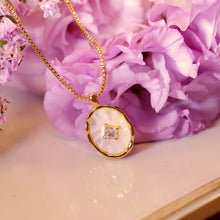 Load image into Gallery viewer, 18K Gold Plated Oversized Olive Shaped Pendant with Diamond Shaped CZ Necklace