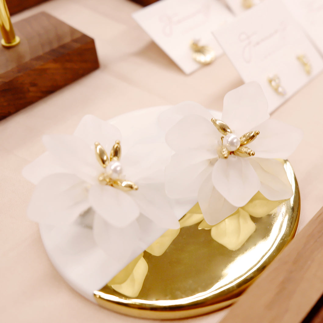 18K Gold Plated Oversized Semi Clear Resin Flower Earrings